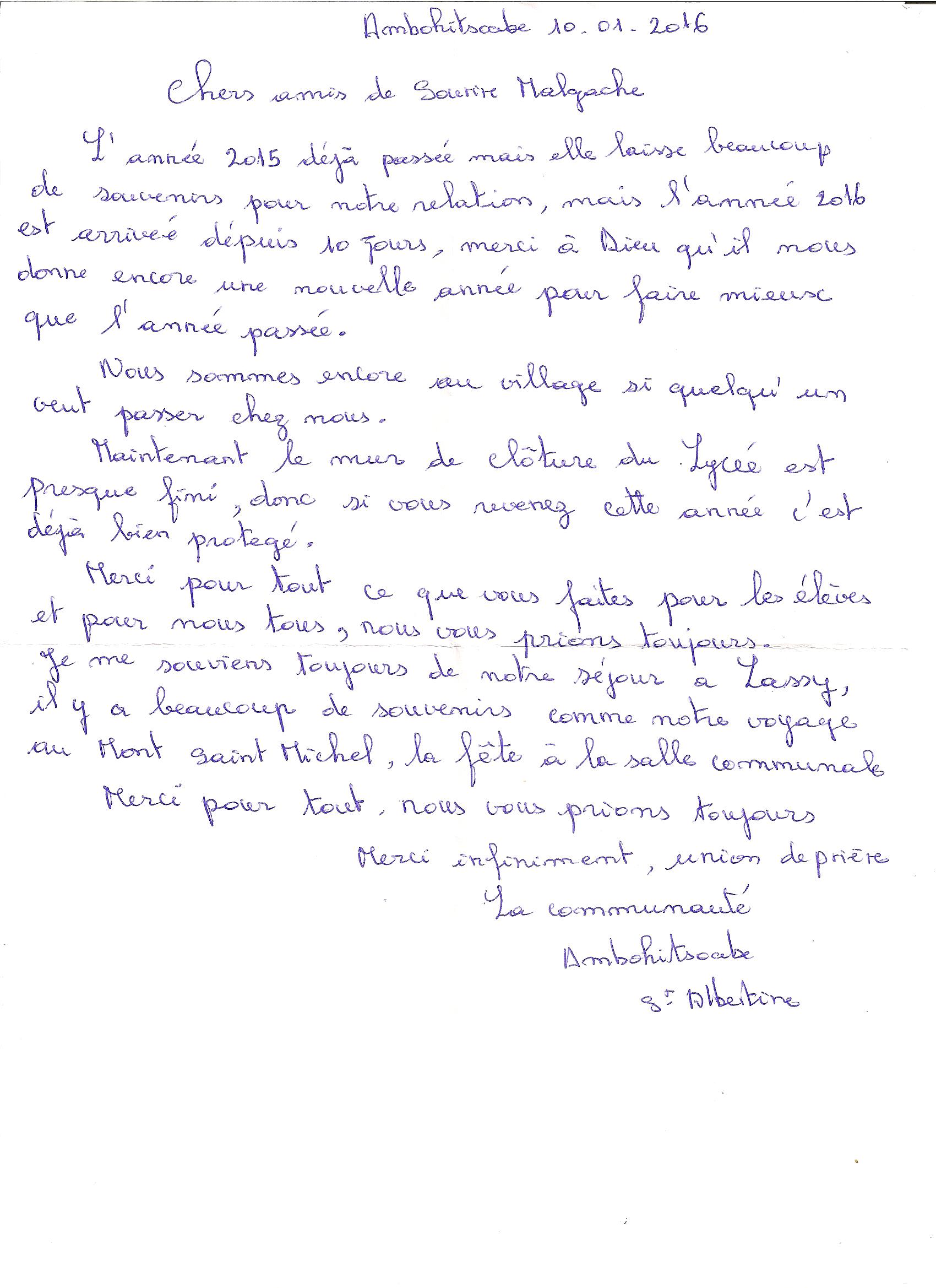lettre Sr Albertine janvier 2016